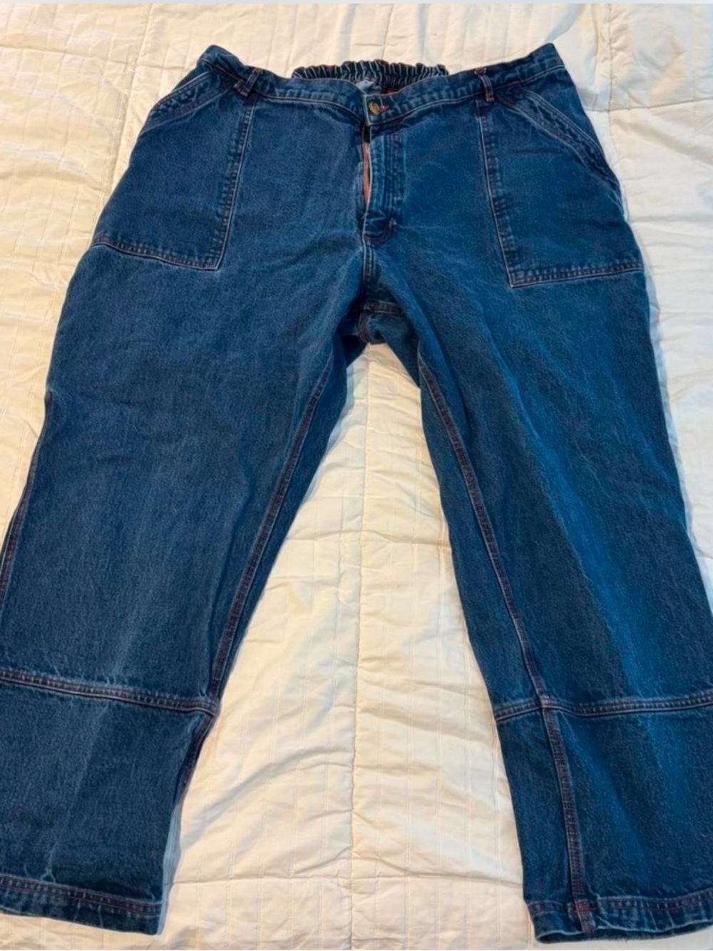 Big Bud Press Wide Leg Carpenter Jeans - Blue with Orange Details